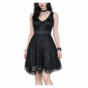 Dolls Kill Sourpuss Witchy VTG Y2K Grunge Goth Dark Slip Dress Lace Bow Ribbon